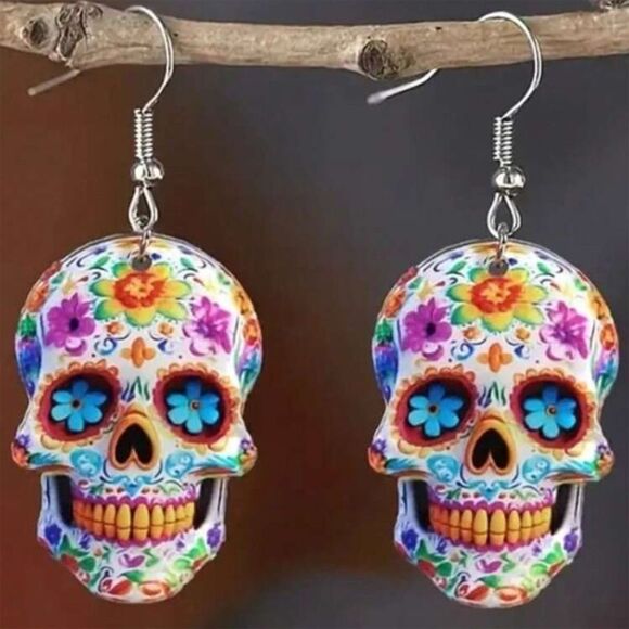 Unbranded Jewelry - Colorful Sugar Skull Dangle Earrings Multicolor